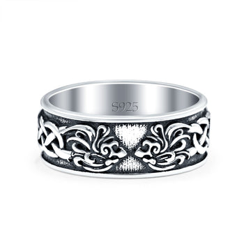 Celtic Oxidized Band Solid 925 Sterling Silver Thumb Ring (7mm)